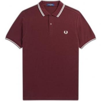 Polo Fred Perry Twin Tipped Hombre Granate - Polo de hombre de manga corta con ribetes