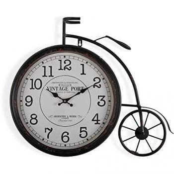 Reloj de Pared Decorativo Versa Bicicleta Silencioso, Metal, Color Marrón y Blanco, Medidas (Al x L x An) 60 x 6 x 50 cm