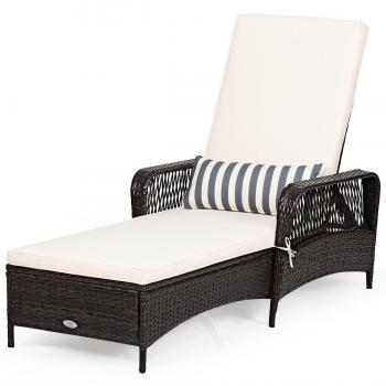 PE Rattan Chaise Lounge Chair with Adjustable Recline - 1-Pack
