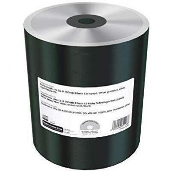 Professional Line - CD-R (700 Mb/80 min, Velocidad de Escritura 52x, imprimible Offset, Color Plateado, sin Imprimir/Blanco, 100 Unidades en Papel de Aluminio)
