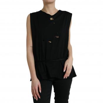 Dolce & Gabbana Black Cotton Lace Up Logo Round Neck Tank Top - IT42|M