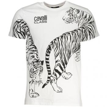 Cavalli Class White Cotton T-Shirt - XL, Male, Print Logo, Round Neck
