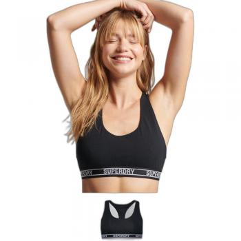 Superdry Sujetador Crop Multilogo Negro Mujer