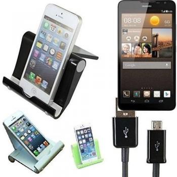 Estación de acoplamiento universal para Huawei Ascend Mate 2, negro, fuerte, ligero y compacto | Sostenedor del soporte + cable Multi-ángulo para las tabletas, e-readers y smartphones Docking Station cuna del muelle Tischständer Tischhalter Reisedock, 