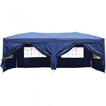 Outsunny Carpa 6x3 m Plegable en Acordeon 4 Paneles Laterales 2 Cortinas +Bolsa Transporte Azul