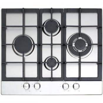 Cata LGD 631 - Placa de Gas Integrada con 4 Quemadores, Acero Inoxidable y Vidrio Negro, Control Giratorio Superior Delantero, 1750 W