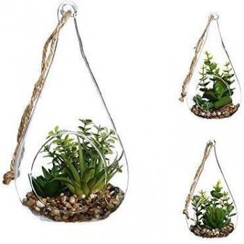 ATMOSPHERA 83207 Jarrón con Planta Decorativa, Transparente, 10 x 19.5 Cm