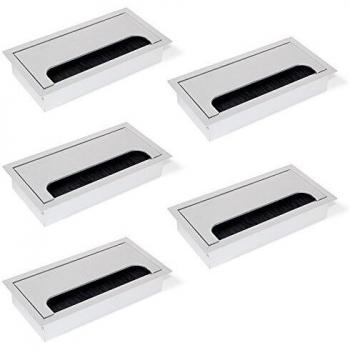Emuca 5070462 Pasacables rectangulares para encastrar en escritorio/mesa en aluminio anodizado mate