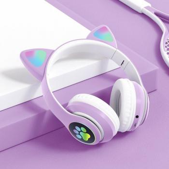 Auriculares Inalámbricos Bluetooth 5.0 Orejas de Gato RGB con Cancelación de Ruido, Soporte para Tarjeta TF y Micrófono, para Adultos y Niños