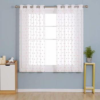 Deconovo Cortinas y Visillos Salón Traslúsidas para Ventana Dormitorio Moderno Voile Gasa Infantiles Niña Blancos 140 x 180 cm Rosa