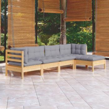 Juego de muebles de jardín 5 PCs sofás con cojines sólidos de pino gris