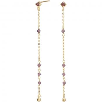 Pendientes largos multibeads de plata chapado en oro con granates