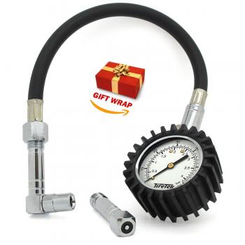 TIRETEK Flexi-Pro - Manómetro para neumáticos de coche y moto, con adaptador recto y en ángulo, mide presiones de hasta 60 psi