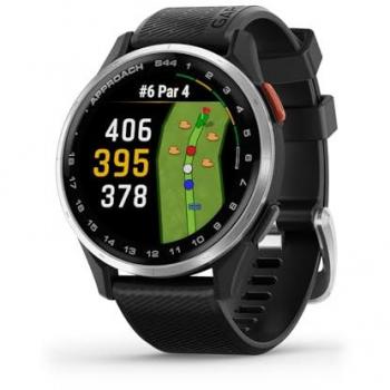 Garmin Approach S44 GPS Golf Smartwatch - Black/Silver Aluminum, 43mm AMOLED Display