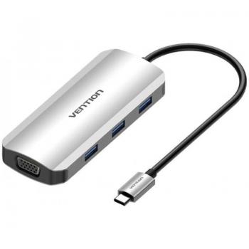 Vention TOIHB USB Tipo-C Docking Station, 1x HDMI, 1x VGA, 3x USB-A, 1x USB Tipo-C PD (Power Delivery), Color Gris