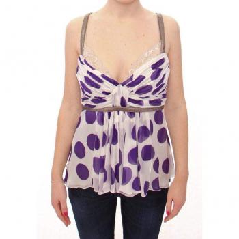 Dolce & Gabbana White Purple Silk Lace Blouse - IT44|L