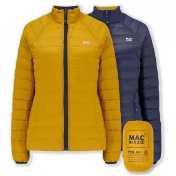 Mac in a Sac Polar Reversible Packable Women's Down Jacket - Navy/ Mustard - Size 14