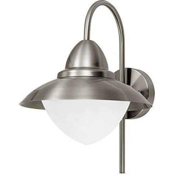 EGLO Lampara de exterior Sidney, foco para 1 bombilla, lámpara de pared de acero inoxidable, vidrio blanco, opalino mate, color plata, zócalo E27, IP44