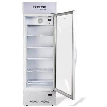 Vitrina Frigorífica Infiniton FCL-270 - 192 cm, Clase E, Sistema de Enfriamiento Estático, Luz LED, Puerta de Cristal y Ruedas