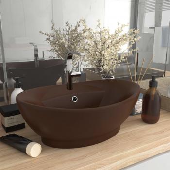Lavabo ovalado de cerámica marrón oscuro mate con rebosadero de lujo