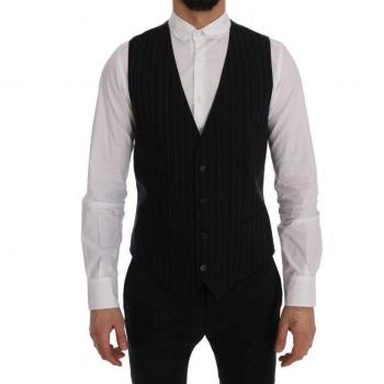 Dolce & Gabbana Black Cotton Striped Vest - IT52 | XL, Male Suit Vest with Adjustable Strap