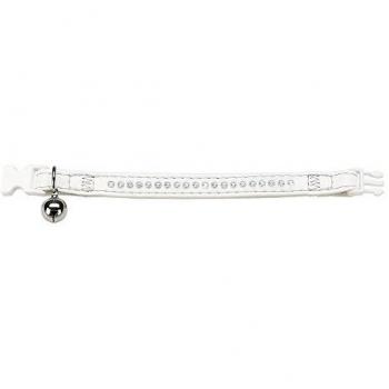 Ferplast 76008011 - Collar para Gatos, Material Suave de Alta tecnología, Lux C12/31, Ancho: 12 mm, Largo: 31 cm, Color Blanco con Brillantes Blancos y cascabeles