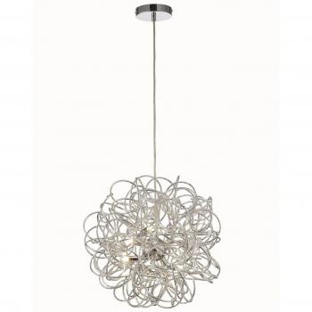 Lámpara colgante Cassidy Silver de 6 bombillas, diámetro de 48 cm, diseño esférico de aluminio entrelazado, compatible con luces G9 en acabado plata y cromo