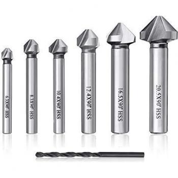 Avellanador Madera,6+1 Piezas HSS 6542 MOHOO Broca Avellanadora Avellanador Metal DIN 335 C 90° Avellanador Conico a Prueba de Calor para Madera Aluminio Metal Ø 6.3/8.3/10.4/12.4/16.5/20.5mm