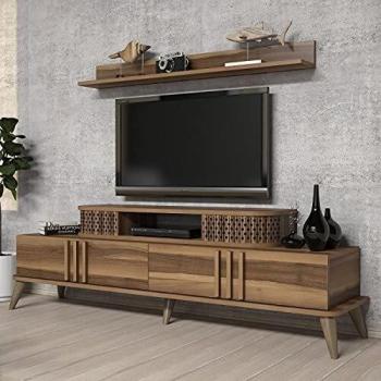 Skyedecom - Unidad de TV de nogal y soportes para TV Eylül – Walnut 845HCT3059