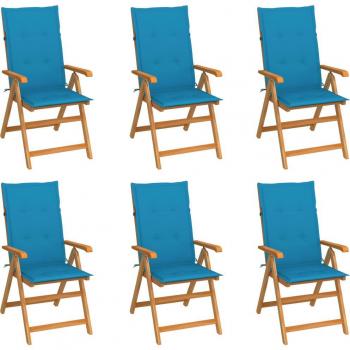 6-Piece Solid Teak Garden Chairs with Blue Cushions