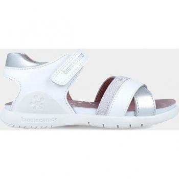 Sandalias abiertas de niña en piel con cierre adherente de la marca Biomecanics en color blanco