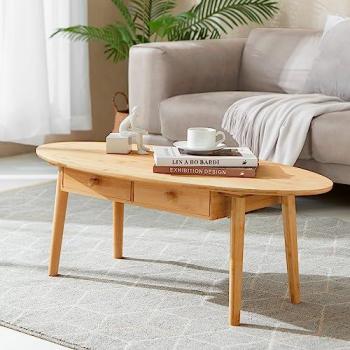 Mesa de centro Harboøre ovalada de bambú natural con 2 cajones - 37 x 100 x 48 cm