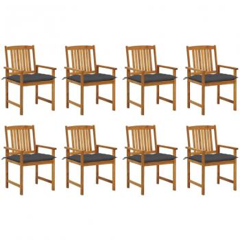 Acacia Wood Garden Chairs with Cushions - Set of 8