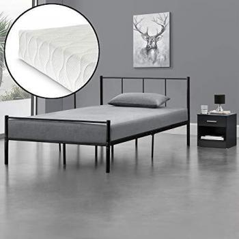 Cama de Metal Laos 120x200 cm con Colchón de Espuma Fría - Negra