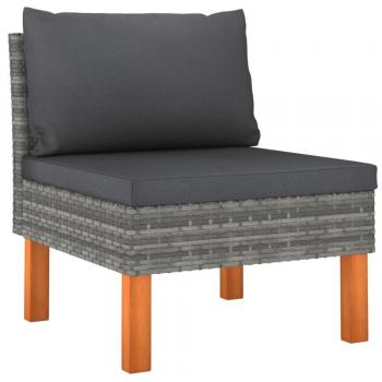 Sofá central de ratán sintético y madera maciza de eucalipto para jardín, en colores gris y negro, parte del conjunto de muebles de terraza, ideal para exteriores