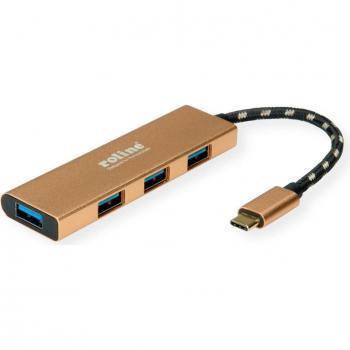 Hub USB 3.2 Gen 1 Tipo C Roline Oro, 4 Puertos, Docking Station