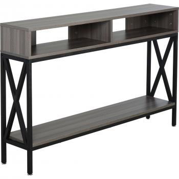 HOMCOM Mueble Recibidor Mesa Consola Estilo Industrial Vintage con 3 Estantes y Marco Metálico para Entrada 120x23,5x75 cm Gris y Negro