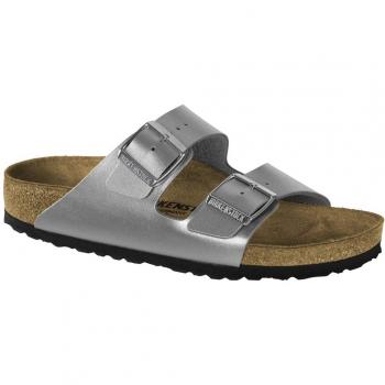Birkenstock Arizona Birko-Flor Silver Open Toe Sandals for Women, Size 41 EU
