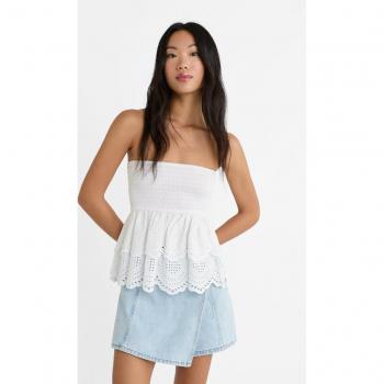Embroidered White Bandeau Top XS