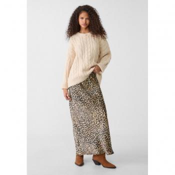 Beige Satin Midi Skirt S