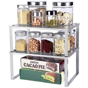 organizador armarios cocina, juego apilable de 2 estantes de metal para encimeras de colgante, estante de almacenamiento expandible especias organizador