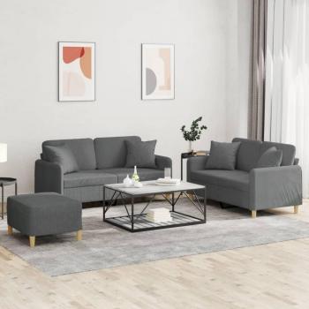 vidaXL 3-Piece Dark Grey Fabric Sofa Set with Cushions