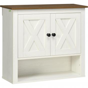 Armario de Pared para Baño Kleankin con 2 Puertas y Estantes de Almacenamiento 60x19,5x52,5 cm Blanco