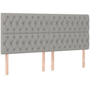 Cabecero LED tapizado en tela gris claro con dimensiones 200x7x118/128 cm