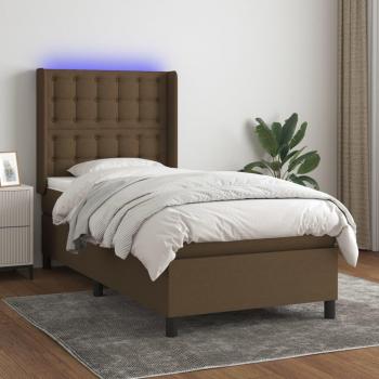 Cama box spring colchón luces LED tela marrón oscuro 100x200 cm Vidaxl Marrón