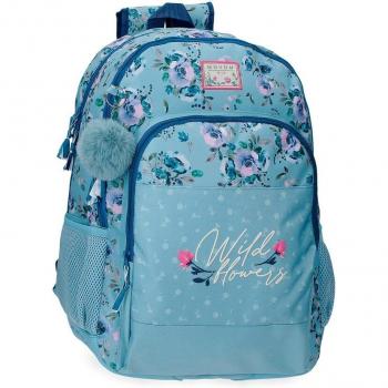 Mochila Escolar Movom Wild Flowers Doble Compartimento Adaptable 17x33x46 Cms