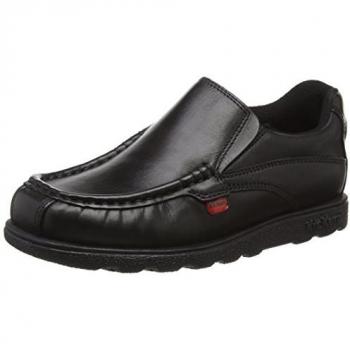 Kickers Youth Black Leather Fragma Slip-On Moc Toe Shoes