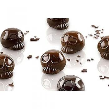 Molde de Silicona 3D Cráneo Amleto Silikomart - Antiadhesivo, 15 Chocolates, Ø30 mm, H21 mm, Hecho en Italia