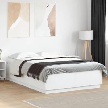 Cama con estructura de madera de ingeniería blanca y luces LED blancas redondas de múltiples capas 120x200 cm Vidaxl