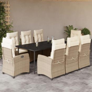 9-Piece Beige Poly Rattan Garden Dining Set with Cushions